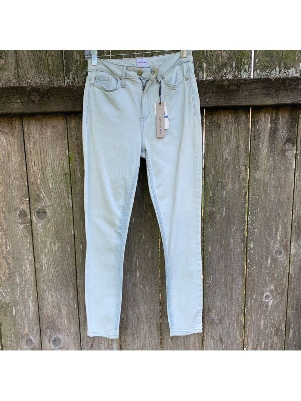 CALVIN KLEIN light blue denim skinny straight leg designer jeans